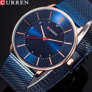 Curren ny mode enkel stil affärsmän klockor ultra-tunna kvarts man armbandsur Vattentät klocka Relogio Masculino Q0524