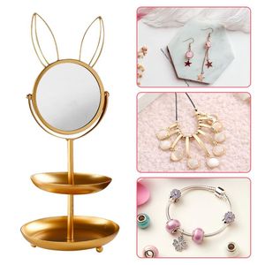 Mirrors Earring Rings Holder Display Storage Rack Cosmetics Stand With Mirror Necklace Jewelry Organizer