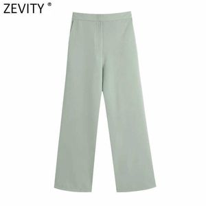 Zevity Women Simply Chic Solid Färg Casual Slim Straight Pants Office Lady High Waist Zipper Fly Long Trousers Mujer P1018 210603