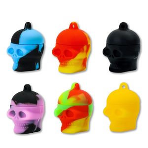 Smoking Colorful Silicone Storage Box Stash Case Portable Key Ring Wax Oil Rigs Wig Wag Dabber 4ML Skull Shape Glass Bong Straw Accessories High Quality DHL Free