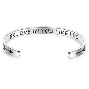 Stainless Steel Bracelet C-shaped Opening Bracelet Female Fashion Jewelry Boyfriend Gift Believe in You Like i Do Christmas Gift Q0719