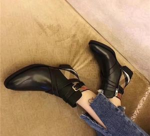 Фабрика прямых продаж моды женщина лодыжки сапоги Мартин пряжка черная натуральная кожа ботас мохеров низкие каблуки мягкие тренажеры высококачественные повседневные туфли для дам размером 34-41