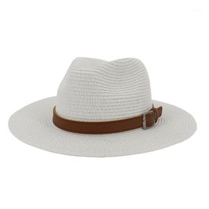 Utomhus hattar mode sommar avslappnad unisex strand trilby stor brim jazz sol hatt panama papper halm kvinnor m￤n med svart band