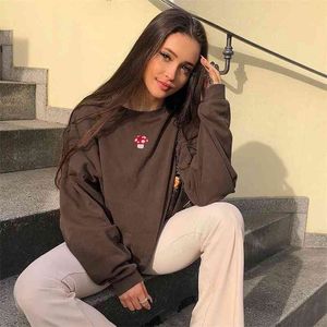 Sweatshirt Brown Sweatshirt Women Autumn Fashion Printed Pullover Long Sleeve Sweat Shirt Korean Streetwear Women 210422