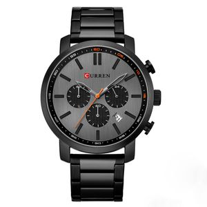 Fashion Casual Quartz Watches Man Sport Branded Wristwatches with Chronograph Stainless Steel Band black Male Clock