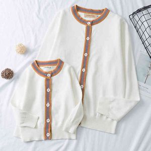 Family Fashion Pure Color Knit Coat Mother Baby Cotton Mommy and Me Clothes Clothing Matching Outfits 210429
