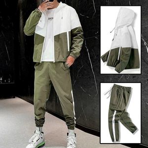 Höst män casual tracksuit nya manliga joggare hooded set outfit jackor + byxor två stycken set hip hop street springa sport kostym x0909