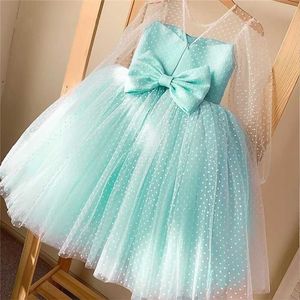 Fancy Girls Dress Birthday Party Princess Lace Kids Ball Gown Elegant Casual Children Tulle Dots Size 4-10T 211027