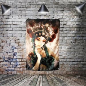 Chinese Peking Opera Flags Banner Sexy Lady Beauty and Art Woondecoratie Opknoping Vlag Gromer In Corners ft cm Painting Wall Print Posters