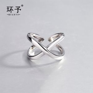 Wholesale engagement student resale online - Japanese and Korean Style Wedding Engagement Ring Jewelry S925 Sterling Silver Female Fashion Personality Ins Cross x English Letter Student Opening U0B