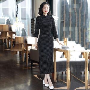 Etnik Giyim Modern Dalga Noktası Qipao Kadınlar Sonbahar Çin Elbise Hanfu Geleneksel Artı Boyutu Cheongsam Robe Orientale Retro Vestido MT710