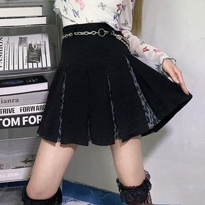 Spódnice Gothic Leopard Drukuj Czarna plisowana spódnica Kobiety Harajuku Sweet Punk Seksowny Casual Mini Lato Vintage Wysoka Talia A-Line