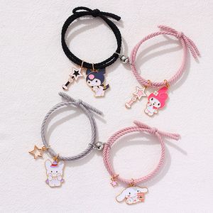 40pcs /20Set Magnet Attracts Couple Bracelet Cute Cartoon Charms Jewelry Adjustable Elastic Rope Bracelets Lover Gift for Women Men