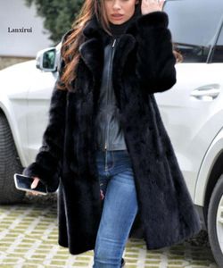 Kvinnors Fur Faux Höst Winter Mink Coat Imitation Lång varm Windbreaker Europa och Förenta staternas kod S-4XL