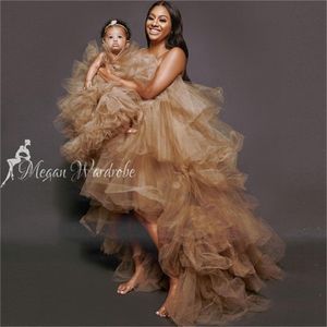 Puffy Ruffles Tiered Tulle Robe Elastic Long Party Dress Mother & Kids Multi -Use Tutu Skirts Abendkleider Vestido 210724