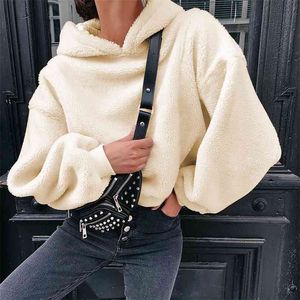 OMSJ Casual Women's Basic Loose Hoody Fleece Hoodies Solid Warm Autumn Winter Long Sleeve Sweat Femme Pullover Sweatshirts 210517