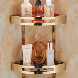 sale Wall Mounted Gold Stainless Steel Bathroom Soap Dish Shower Shelf Shampoo Holder Basket Corner shelf 211112