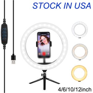 Câmera De Transmissão Ao Vivo venda por atacado-4 Selfie Ring Light com suporte de tripé Dimbable Tirlight de desktop Portas USB luzes do círculo LED iluminação de câmera para fluxo ao vivo maquiagem