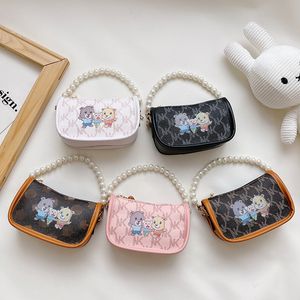 Projektant dzieci Zmień torebkę Moda Jesień / Zima Dziewczynek Cartoon List Drukowane Pearl Chain Torebki Cute Kids Causal Crossbody Torba Zero Portfel F810