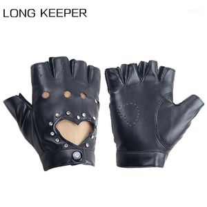 Kvinnor Mode Half Finger Driving Gloves PU Läder Fingerlös för Ladies Black Pink Blue Mitten1