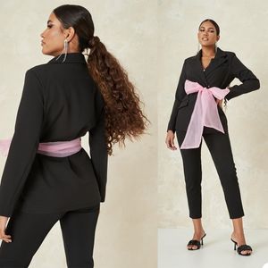 Schwarze Damen-Hosenanzüge mit Gürtel, Promi-roter Teppich-Blazer-Anzug für Damen, Abschlussball, Party, Hochzeitskleidung (Jacke + Hose)