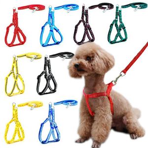 1000pcs Teddy Dog Collar Leashs Storlek 1.0 * 120cm Harness Leash Husdjur Halsband Rope Tie Collar Nylon Tryckta Justerbara PET Supplies Tillbehör Hundar Halsband DHL