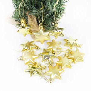 Decorações de Natal 12pcs Gold Star Pingente pendurado Bolas de Natal Ornamento Crianças Presente para Home Navidad Noel Natal Kerst 2023 Decoração Y2209