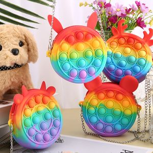 Rainbow Macaroon Fidget Toys Coins Purse Colorful Push Bubble Sensory Squishy Stress Reliever Autism Needs Anti-stress Toy Small bags