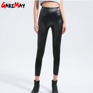 PU Leder Hohe Taille Hosen Stretch Frauen Sexy Faux Frauen Hosen Plus Größe Schwarz Dünne Weibliche 210428