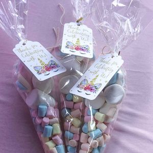 DIY Candy Bag Unicorn Triangle-formad Behandla Barn eller Gäster Presentpåse med Golden Rope Snacks Candy Jam Bags Födelsedagsfest Decor Y0730