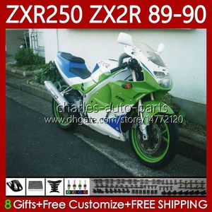 Зеленый белый мотоцикл обтекалки для Kawasaki Ninja ZX2R ZXR250 ZX 2R 2 R R250 ZXR 250 89 90 Кузов 84NO.43 ZX2 R ZX-2R ZXR-250 1989 1990 ZX-R250 89-98 Полный комплект кузова