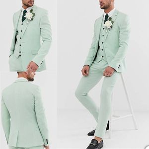 Brudgummen mens bröllop tuxedos 3 stycken mint gröna män byxor blazer passar prom party coat formella slitage outfits