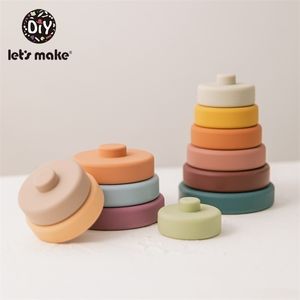 Let's Make Baby Toy Folding Tower 6pcs/set Soft Building Blocks Silicone Teether 3D Stacking Gift 211106