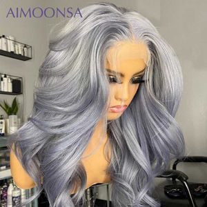 Wholesale grey human hair wigs for sale - Group buy Lace Wigs Transparent Grey Human Hair Wig Body Wave Front Colored For Women Brazilian