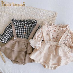 Bear Leader Baby Girl Camicia complessiva Set Abbigliamento Autunno Lino Ragazze Floral Blouss Pagliaccetto Vestito nato Baby Girls Strap Abiti 210708