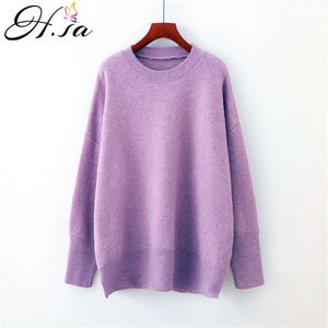 H.SA Frauen Candy Farbe Pullover Pullover Oneck Feste Dicke Warme Jumper Rosa Gelb Harajuku Pull Femme Frühling Kerst Trui 210417