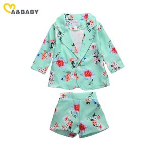 9m-5y höst vårbarn flickor kostym blommig långärmad kappa shorts barn spädbarn kläder sätter outfits 210515