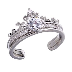 Wedding Rings Vintage Engagement Crown for Women Silver Color Rose Gold Justerbar CZ Heart Ring Set 2pcs