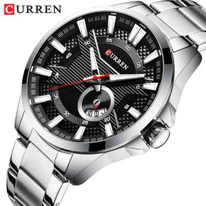 Męskie zegarki Top Brand Curren Moda Przyczynowy Kwarcowy Zegarek Zegarek Ze Stali Nierdzewnej Zegarek Zegarek Zegarek Męski Silver Black Reloj Hombres 210517