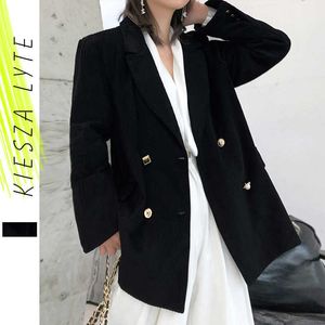 Elegante blazer nero da donna addensato sciolto tutto abbinato elegante giacca da ufficio in velluto a coste da donna blazer casual 210608