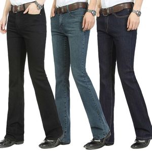 Pantaloni maschili in denim con fondo a campana gratuiti Slim Jeans con taglio a stivale in corno nero Abbigliamento da uomo Casual Business Flares 36