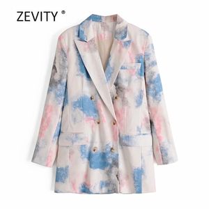 women vintage tie dying blazer female double breasted long sleeve pockets causal stylish outwear suit coat tops C534 210420