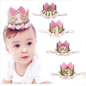 Parti şapkalar bebek doğum günü sequins gül çiçek dijital tipi taç kafa bandı 1-3 yıl şapkalar festival süslemeleri