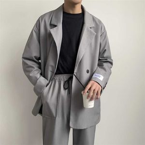 Erkek Eğlence Yüksek Kalite Mont Batı Tarzı Giysi Takım Elbise Ceketler Chic Gevşek Blazer Gri / Siyah / Yeşil Renk Giyim M-3XL 211120