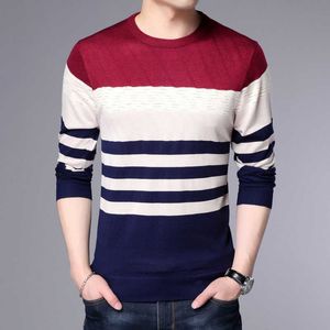Neue Mode Oansatz Pullover Pullover Männer Marke Kleidung 2021 Herbst Winter Kaschmir Wolle Pullover Männer Casual Gestreiften Pullover M008 Y0907