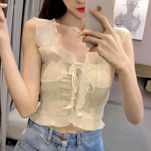 Tanks Camis Summer Bustier White Black Tank Top Female Sexy Bandage Sleeveless Crop Zipper Woman Clothes 668H 210420