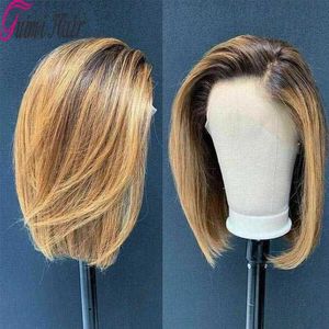 Ombre Color Bob Lace Front Human Hair Wigs Highlight Brazilian Remy Hair 4*4 Lace Wigs 150% Density Pre-plucked S0826