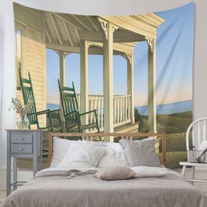 Meerblick von der Terrasse Wandteppich Strandseite Haus Home Decor Natur Landschaft Habitacion Wandbehang Dekoration