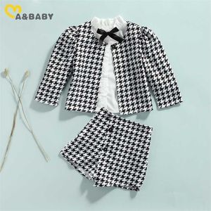 Mababy 1-7y criança criança meninas roupas conjunto de manga comprida casaco casaco branco blusa shorts outfits outono trajes de primavera dd43 211104