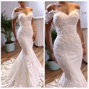 Vintage sexig sjöjungfru arabiska bröllopsklänningar älskling pärlspets brudklänning sveptåg 2021 bröllopsklänningar kläder de soiree